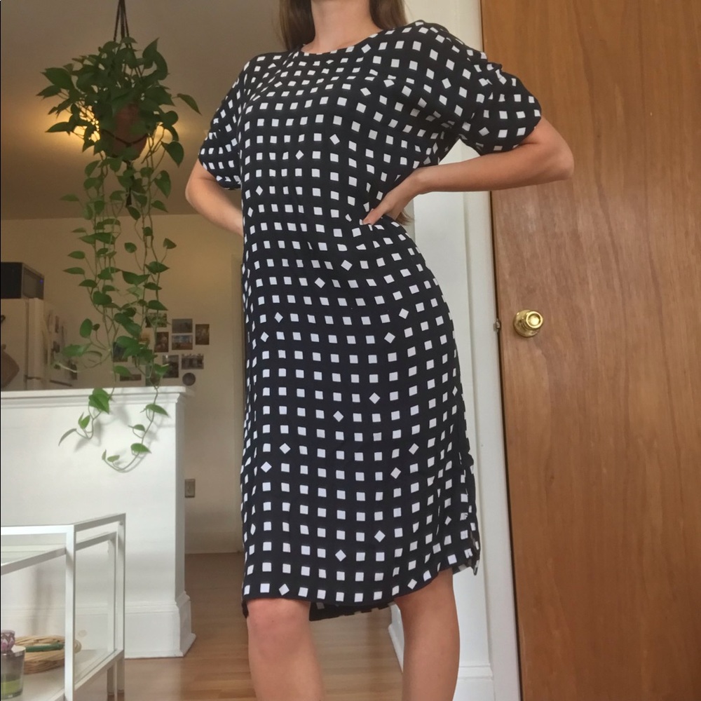 Black and white polka dot midi dress
